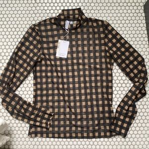 & other stories mesh gingham long sleeve top